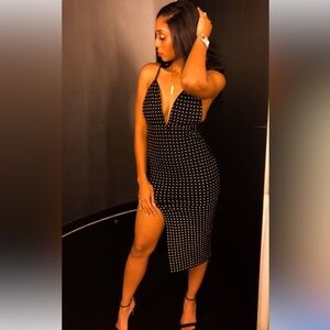 Stunning Black Midi Dress with Studded Detailing